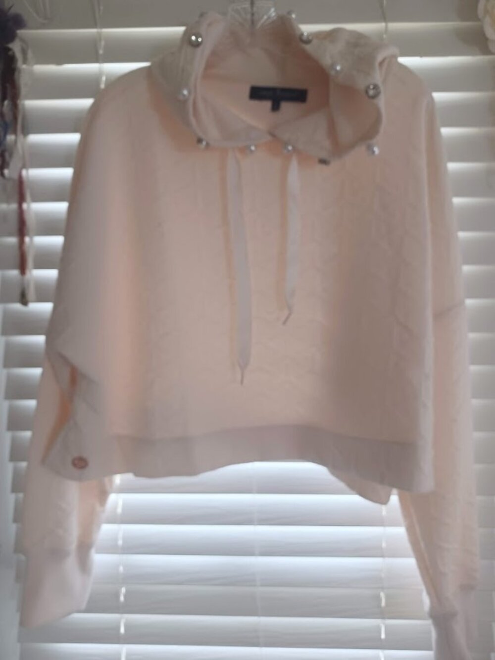 Simply Southern L Cropped Hoodie Pearl Rhinestone Hood Textured Oversized
